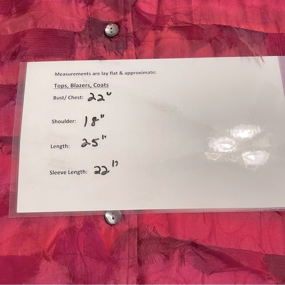 RARE Chico’s Design Textured 100% Silk Button Front Blouse Pink Red Size 2 (M/L) - Picture 15 of 16